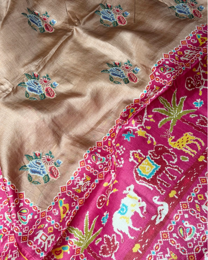 Pure handloom tussar with patola border